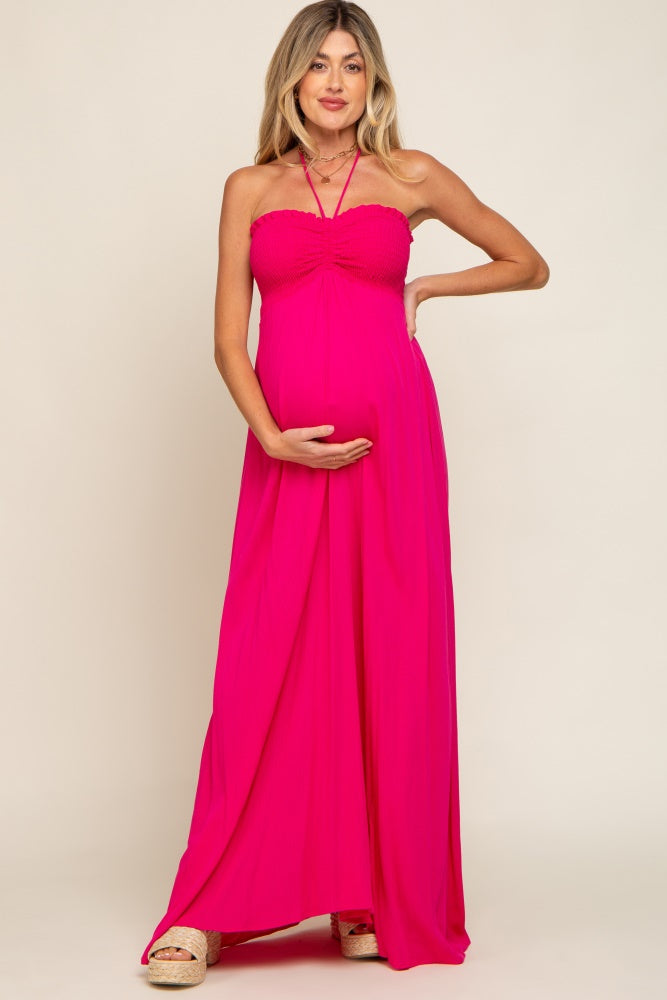 Pinkblush Fuchsia Smocked Halter Maternity Maxi Dress Pinkblush Fuchsia Smocked Halter Maternity Maxi Dress