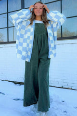 Olive Corduroy Front Pleated Wide Leg Overalls