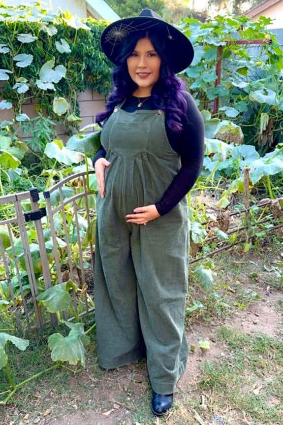 Olive Corduroy Front Pleated Wide Leg Maternity Overalls – PinkBlush