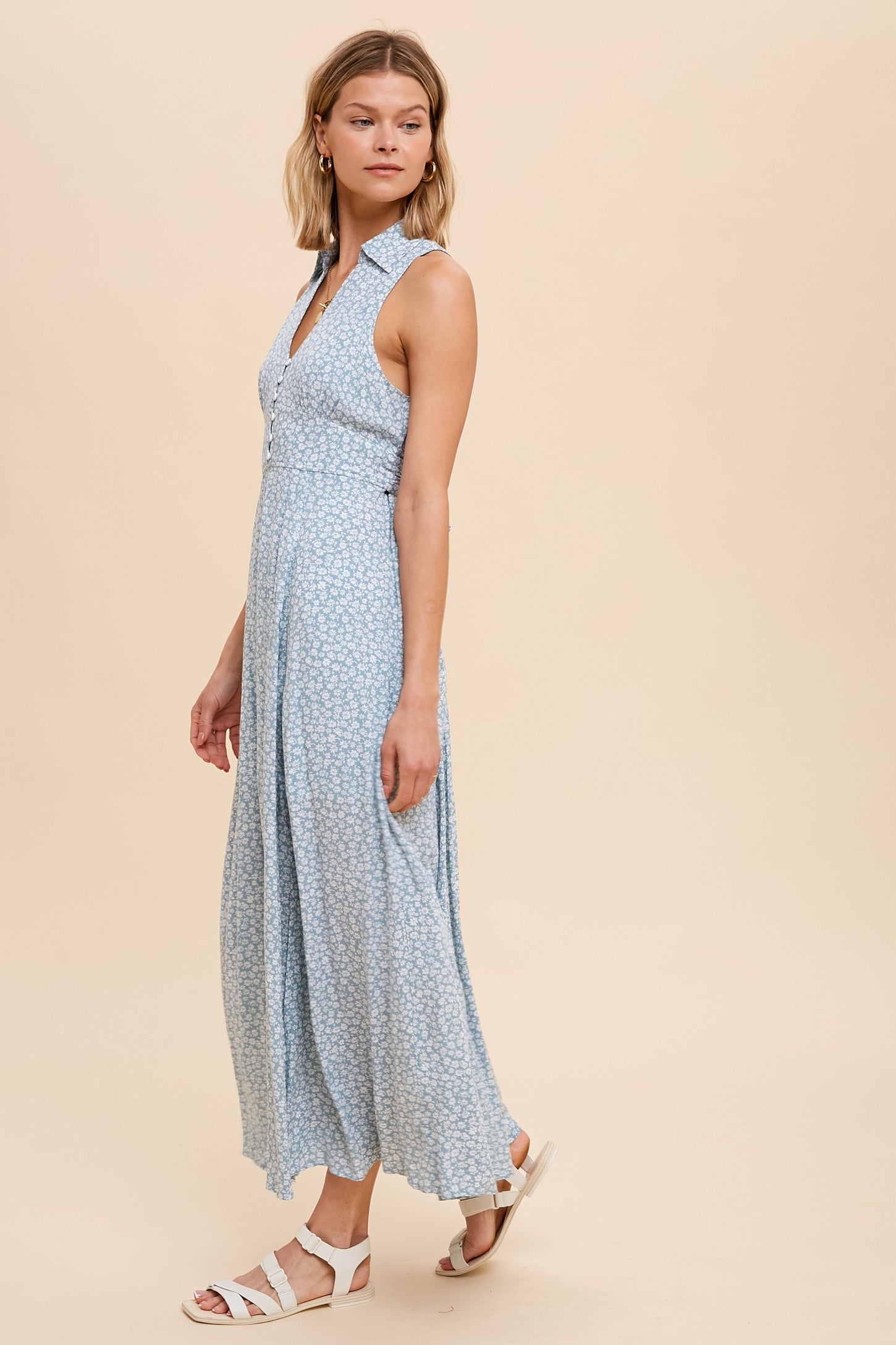 Dusty Sage Sleeveless Collared Midi Dress – PinkBlush Dusty Sage Sleeveless Collared Midi Dress – PinkBlush