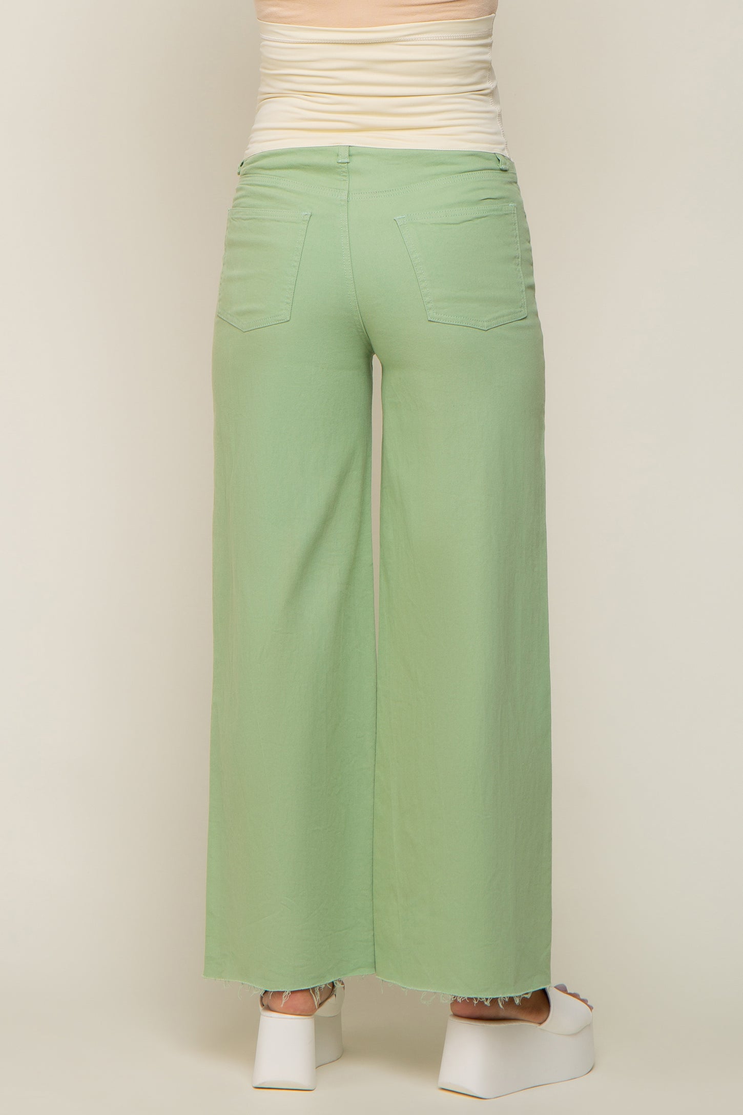 Mint Green Wide Leg Raw Hem Maternity Jeans