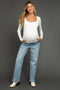 Light Blue Straight Leg Distressed Hem Maternity Jeans