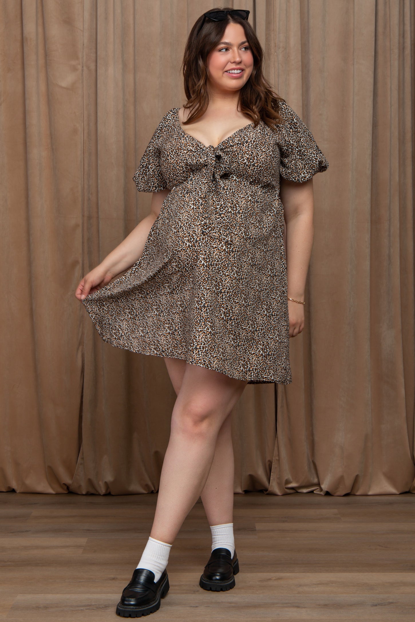 Cream Cheetah Print Knotted Puff Sleeve Plus Maternity Dress PinkBlush Cream Cheetah Print Knotted Puff Sleeve Plus Maternity Dress PinkBlush