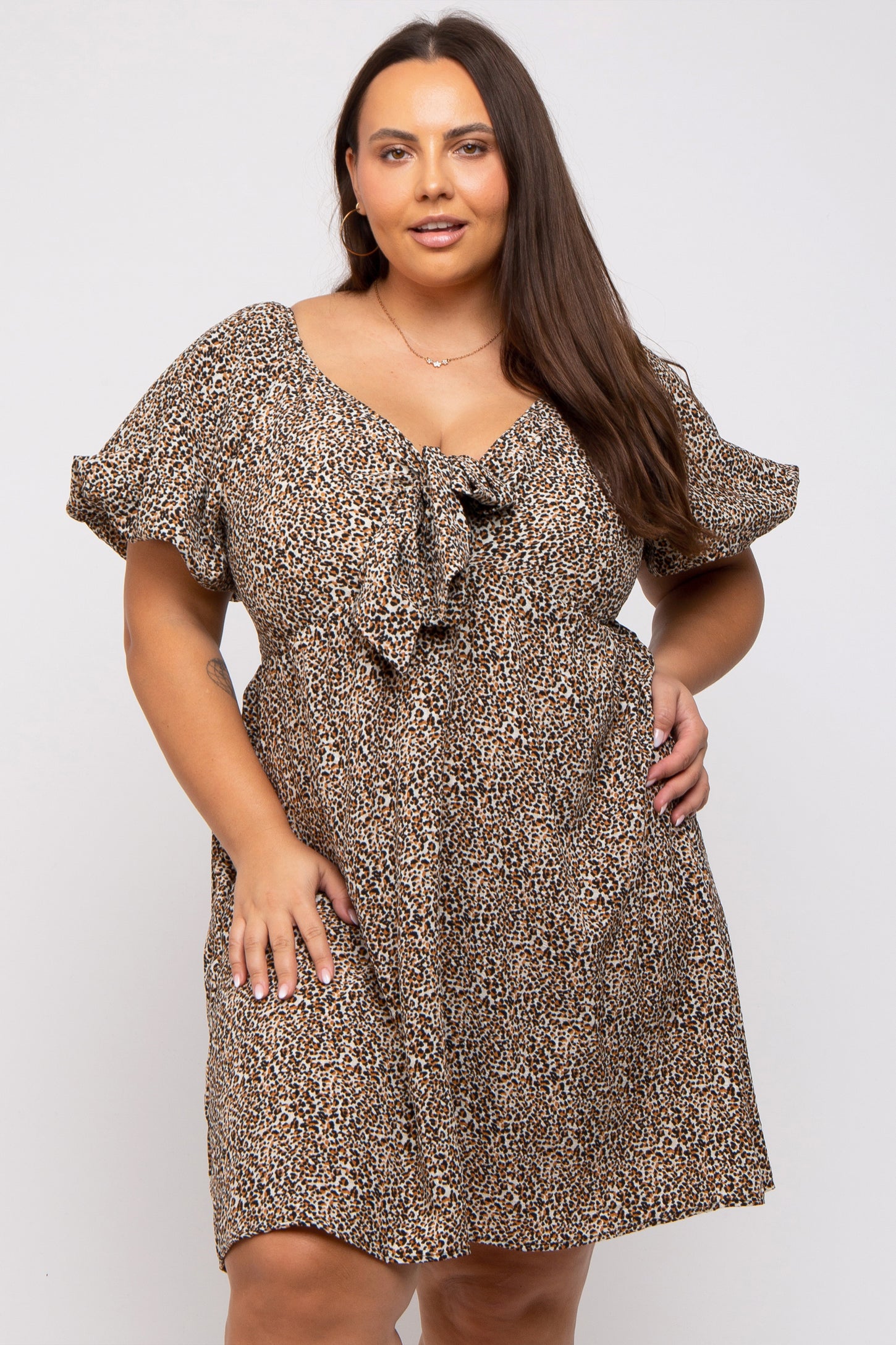 cream animal print dress Black And Cream Leopard Print Short Sleeve Belted Wrap Midi Dress 8