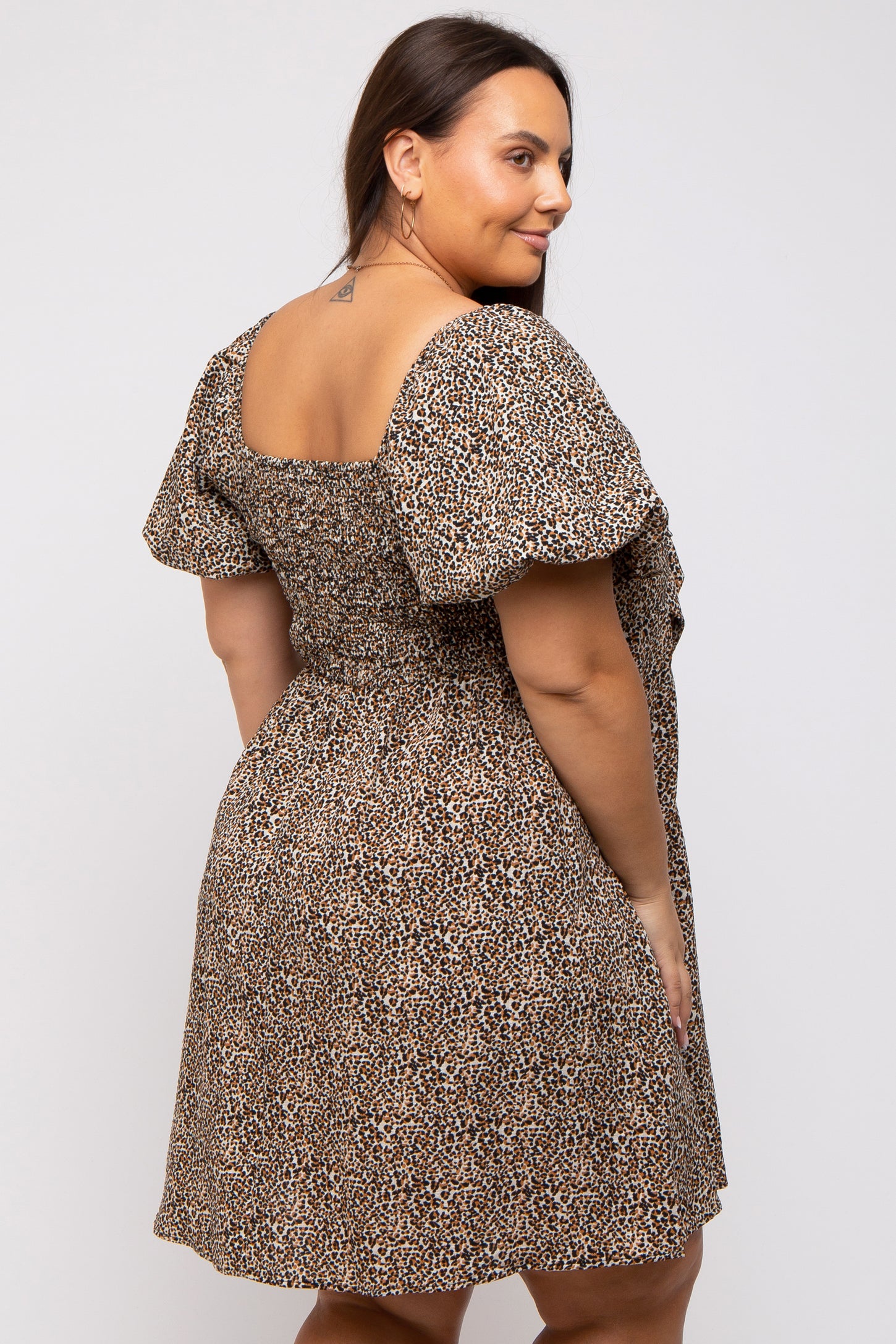 Cream Cheetah Print Knotted Puff Sleeve Plus Dress – PinkBlush