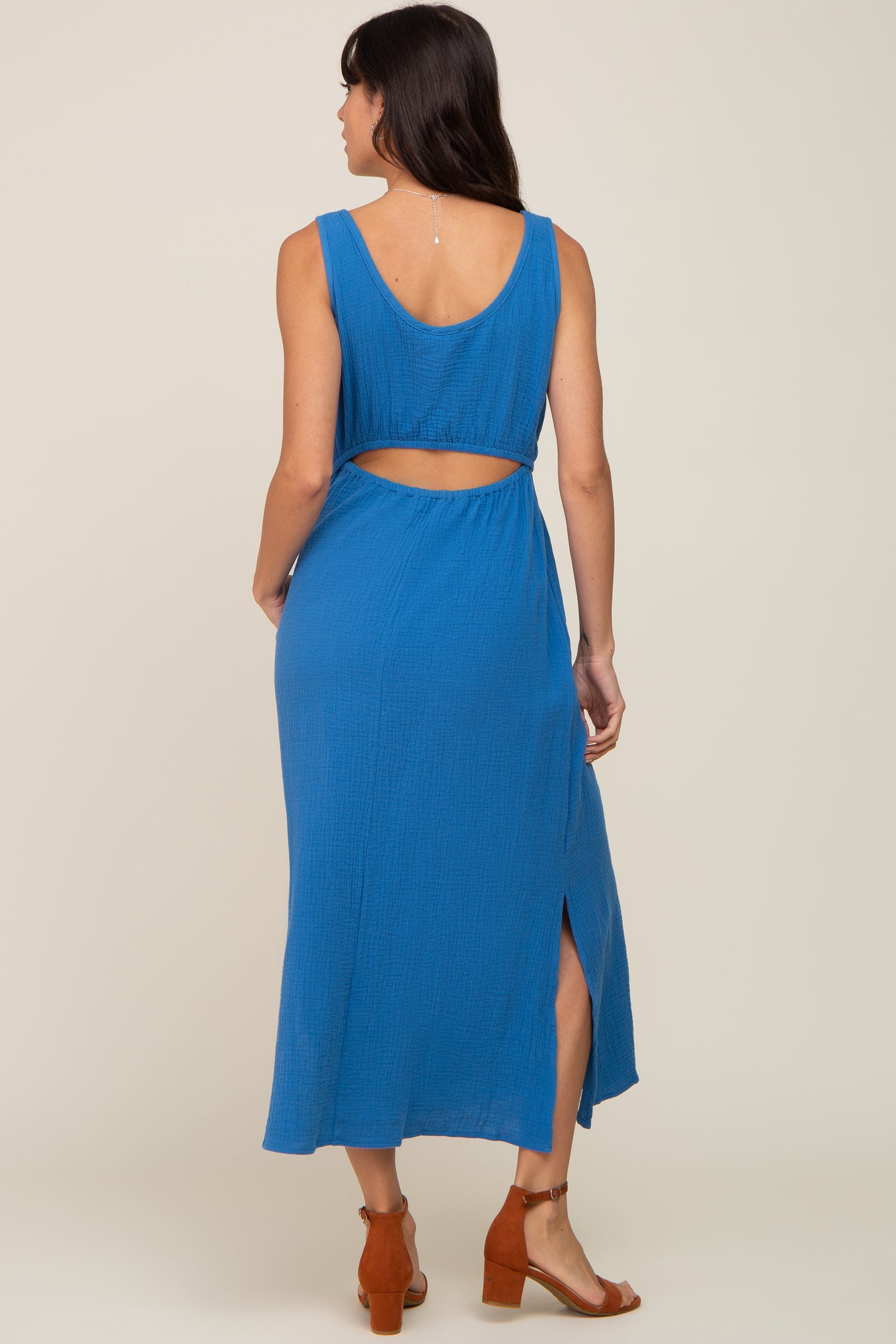 Blue Lightweight Sleeveless Open Back Maxi Dress