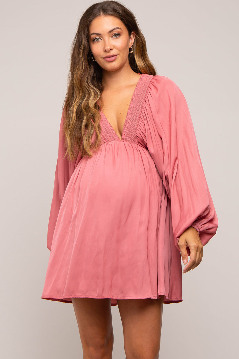 Mauve Knit Contrast Sleeve Maternity Plus Pullover main image 1