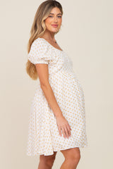 Yellow Floral Dotted Button Front Maternity Dress