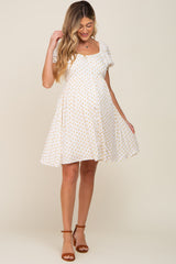 Yellow Floral Dotted Button Front Maternity Dress