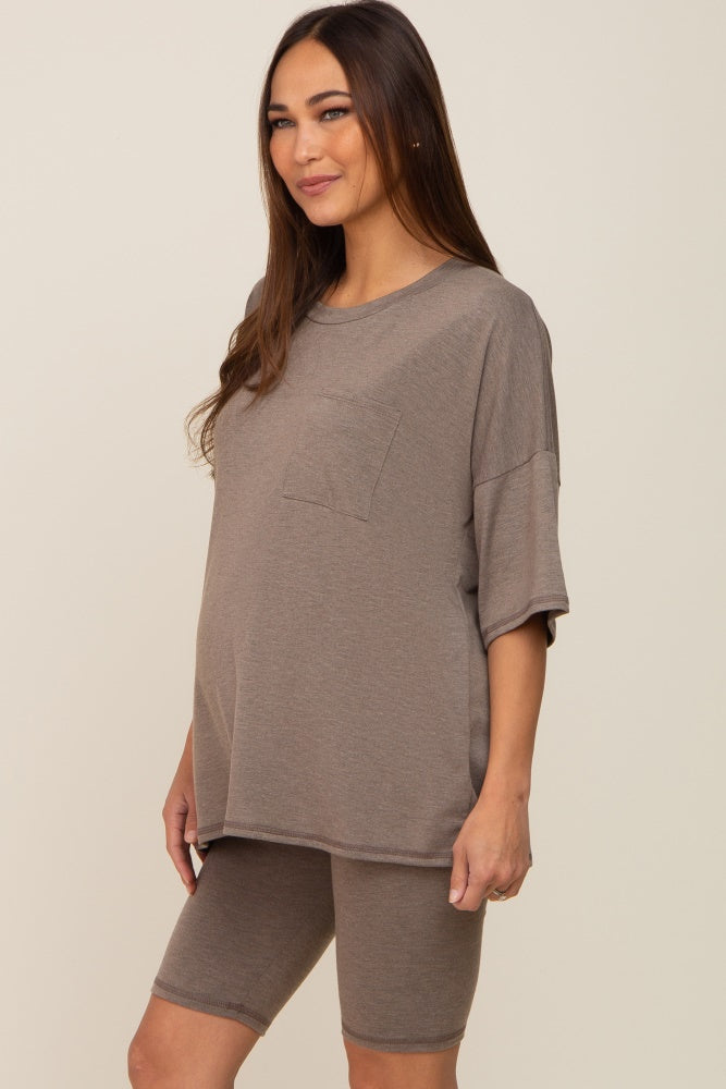 Mocha Biker Short Maternity Sleep Set