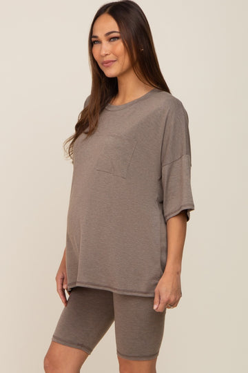 Mocha Biker Short Maternity Sleep Set