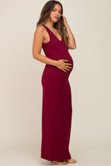 Burgundy Soft Knit Maternity Maxi Dress