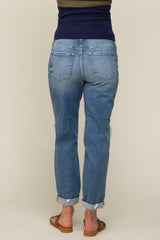 Blue Distressed Cuffed Maternity Jeans