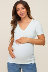 Mint Ribbed V-Neck Maternity Top