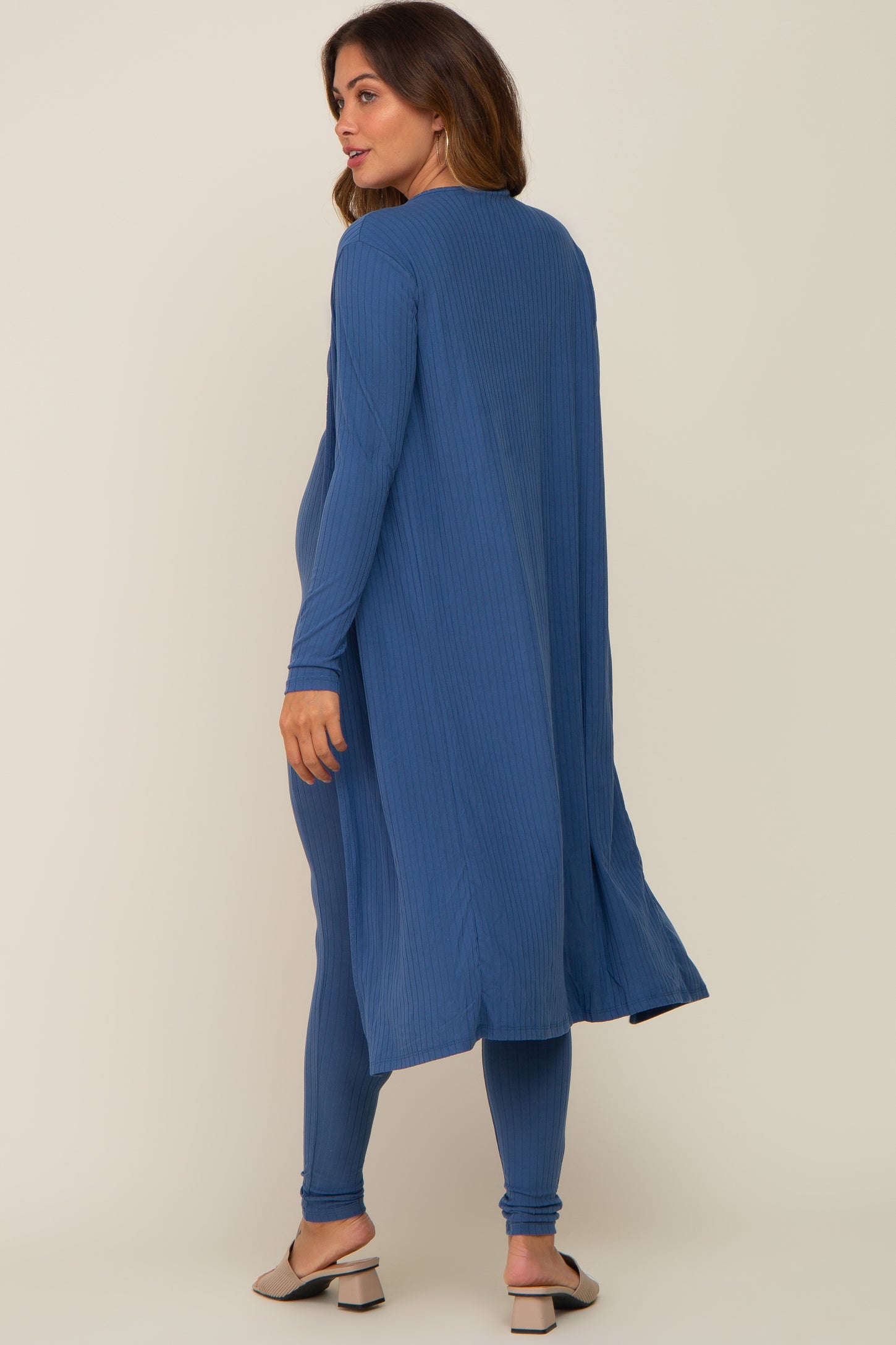 Blue Ribbed Maternity Jumpsuit Set