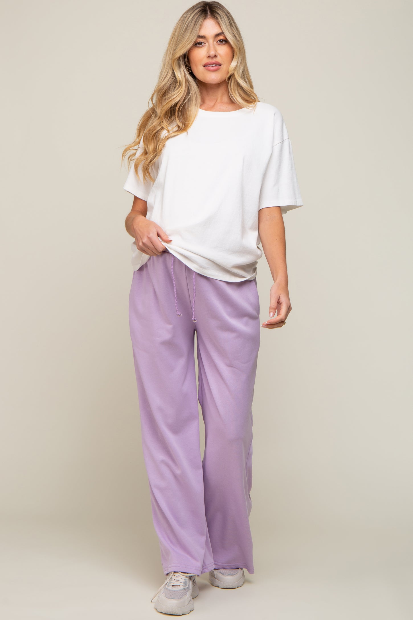 Lavender Drawstring Wide Leg Maternity Lounge Pants