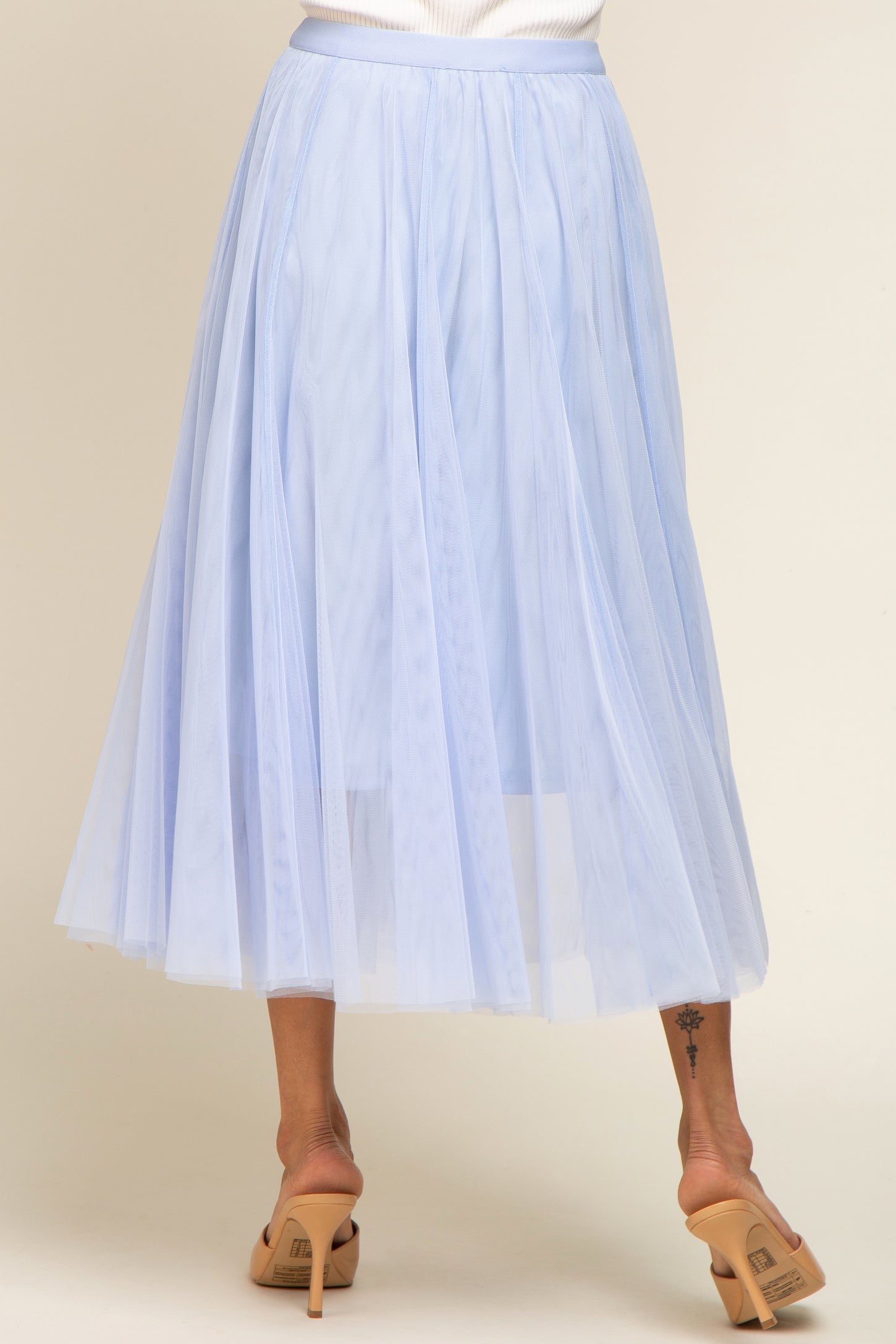 Light Blue Tulle Midi Skirt