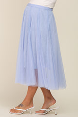 Light Blue Tulle Maternity Midi Skirt