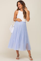 Light Blue Tulle Maternity Midi Skirt