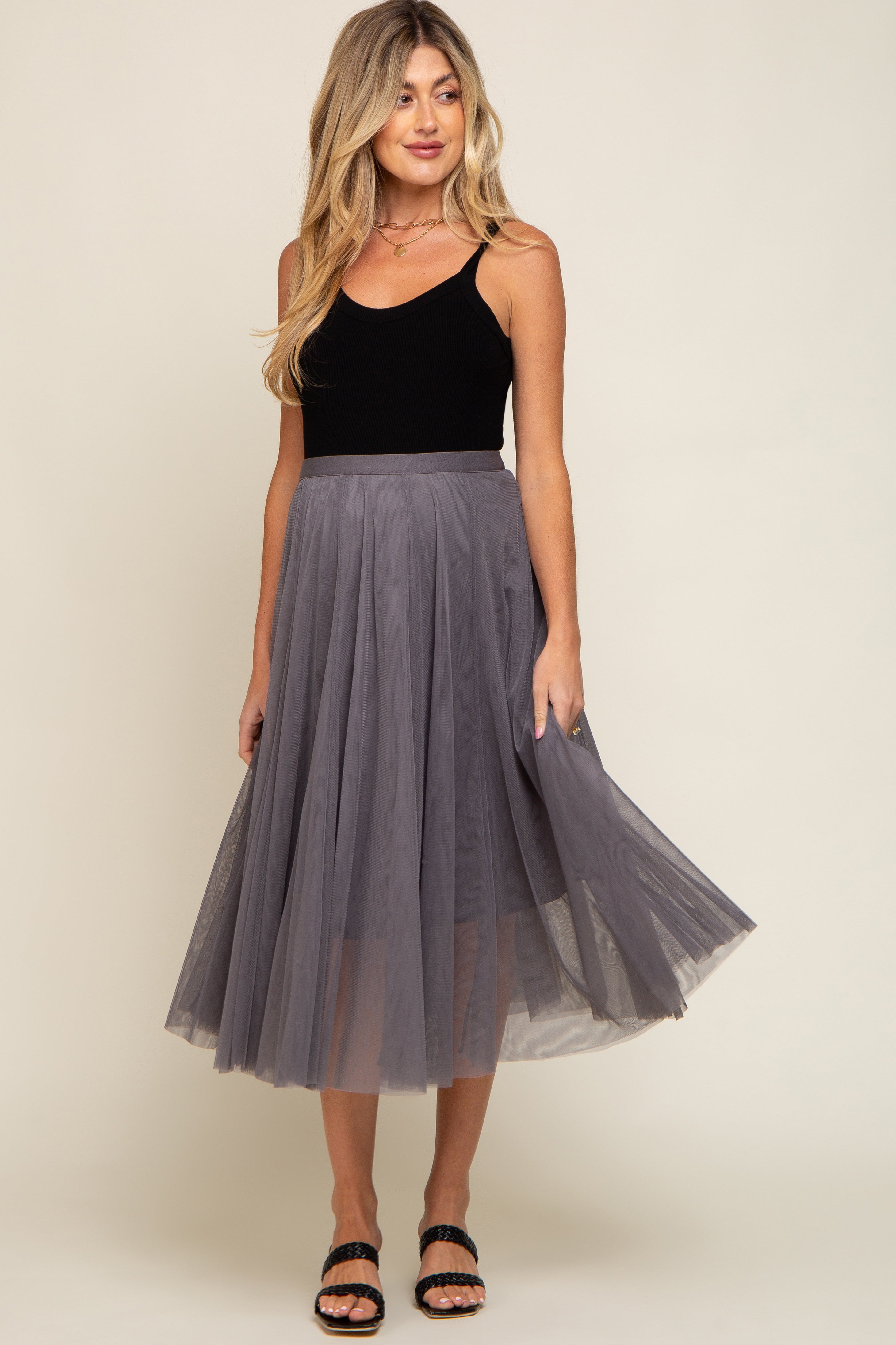 Charcoal Tulle Maternity Midi Skirt – PinkBlush