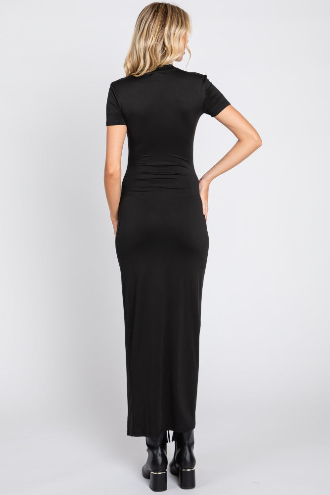 Pinkblush Black Mock Neck Front Slit Short Sleeve Maternity Maxi Dress Large Pinkblush Black Mock Neck Front Slit Short Sleeve Maternity Maxi Dress Large