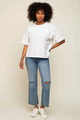 White Basic Rolled Short Sleeve Maternity T-Shirt