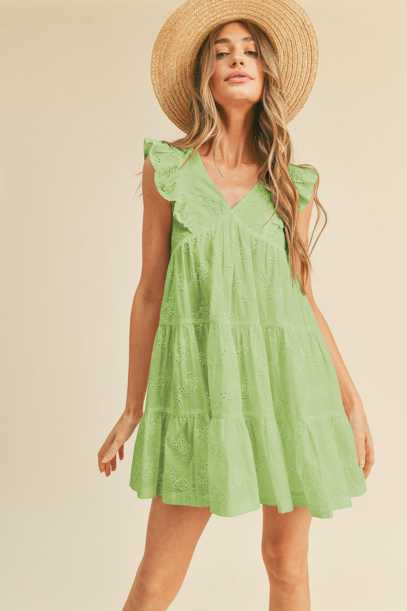 Green Eyelet Babydoll Mini Dress PinkBlush Green Eyelet Babydoll Mini Dress PinkBlush
