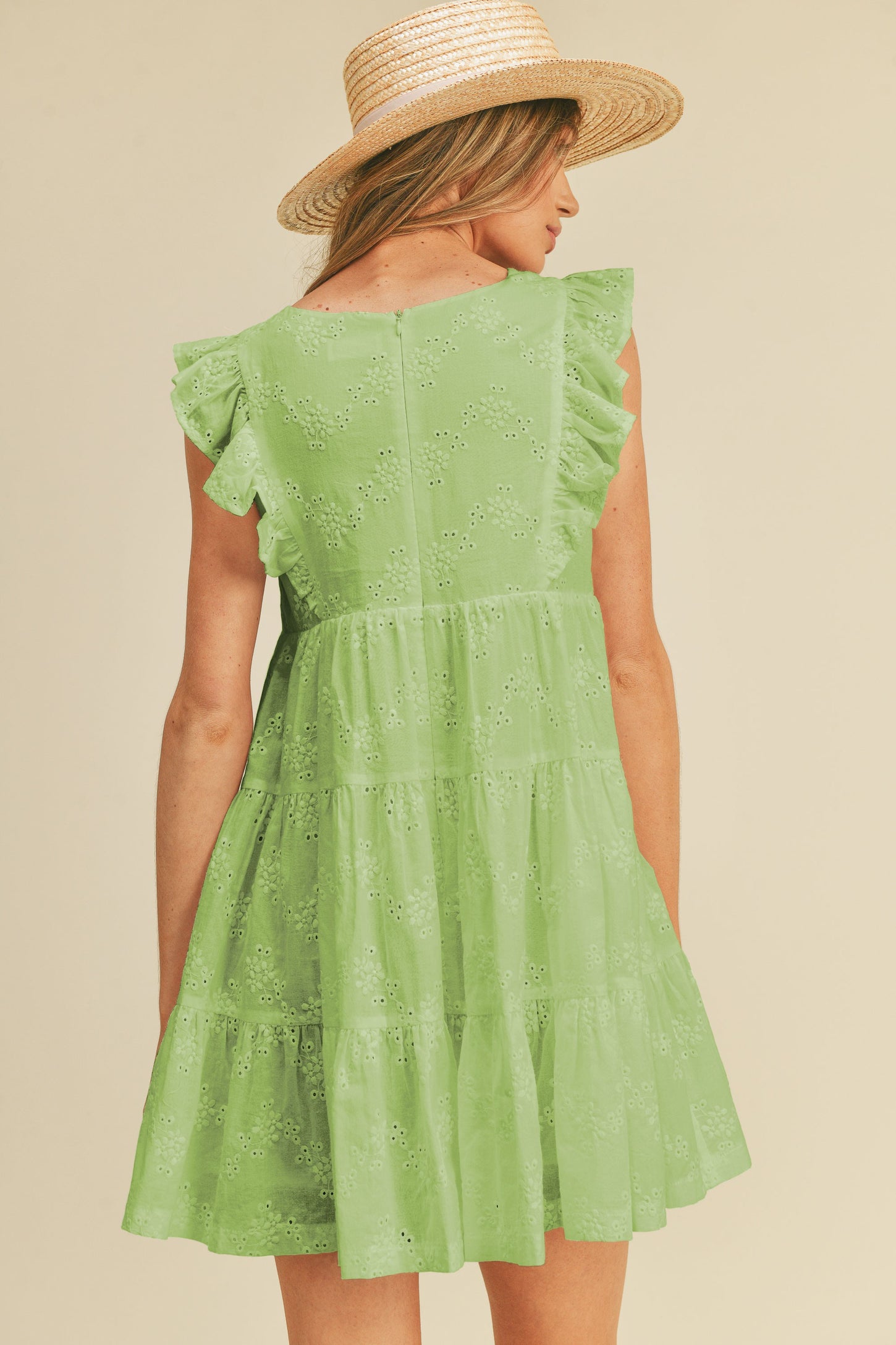 Green Eyelet Babydoll Mini Dress PinkBlush Green Eyelet Babydoll Mini Dress PinkBlush