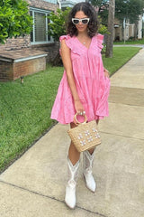 Coral Eyelet Babydoll Mini Dress