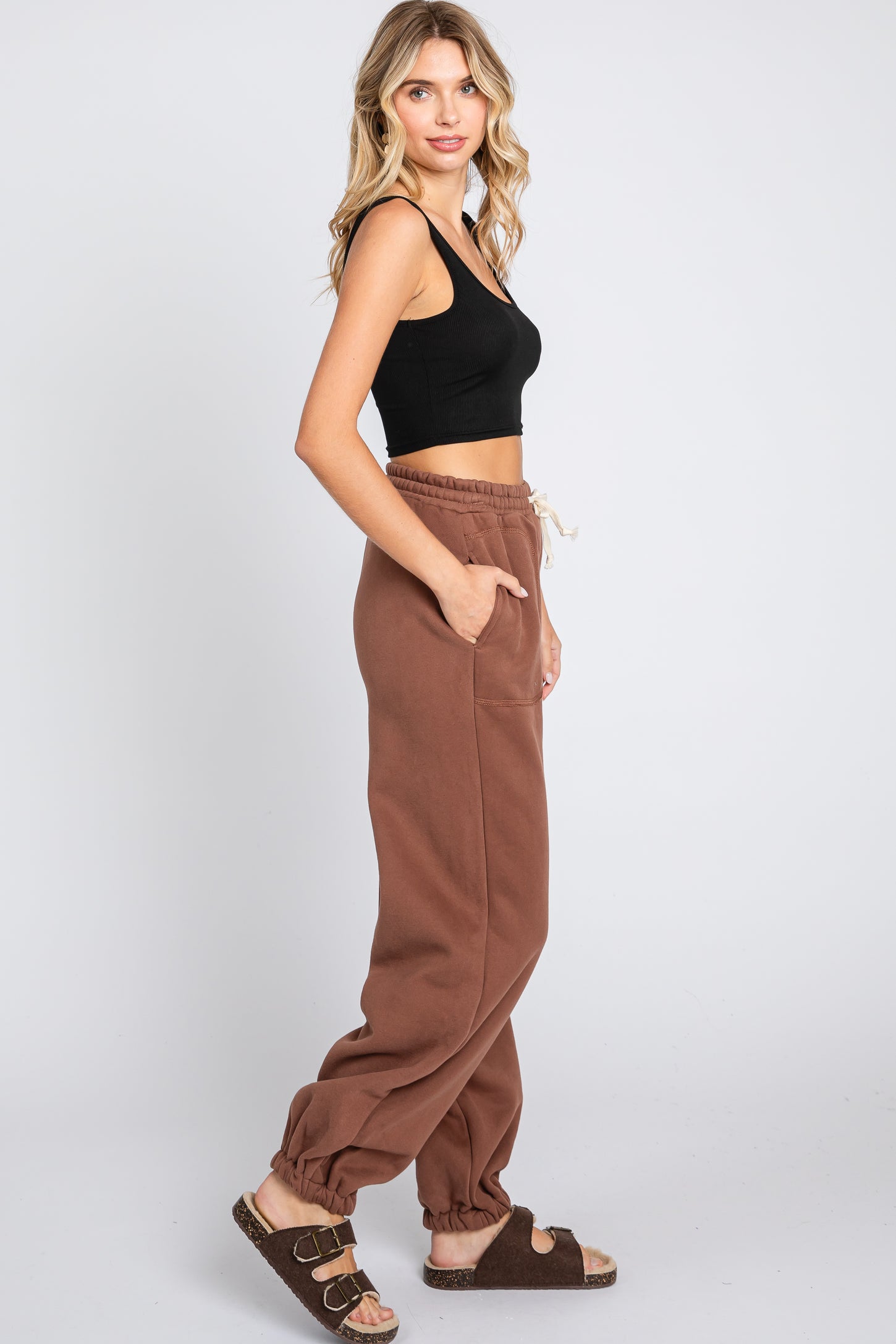 Brown Drawstring Relaxed Fit Sweatpants