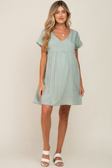 Mint Striped Pocketed Maternity Dress