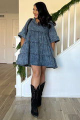 Blue Vintage Wash Tiered Dress