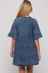 Blue Vintage Wash Tiered Maternity Dress