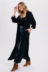 Black Button Down 3/4 Sleeve Midi Dress