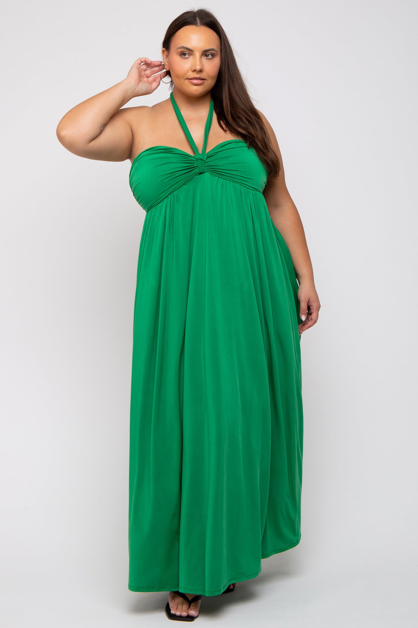 Green Front Knot Halter Plus Maxi Dress Green Front Knot Halter Plus Maxi Dress