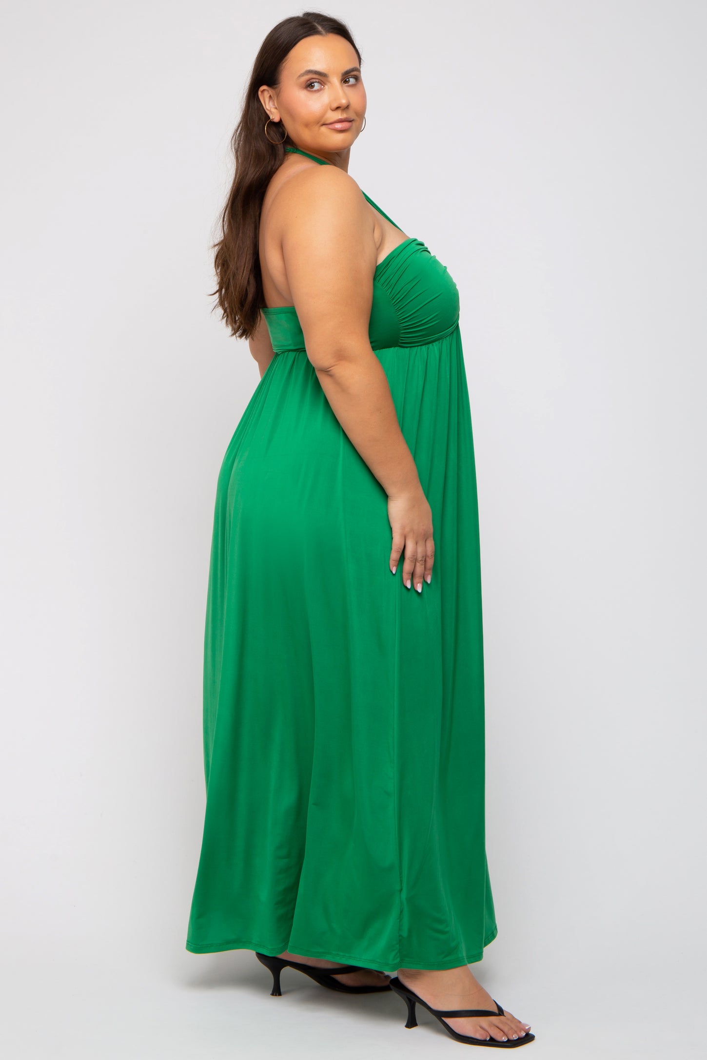 Green Front Knot Halter Plus Maxi Dress