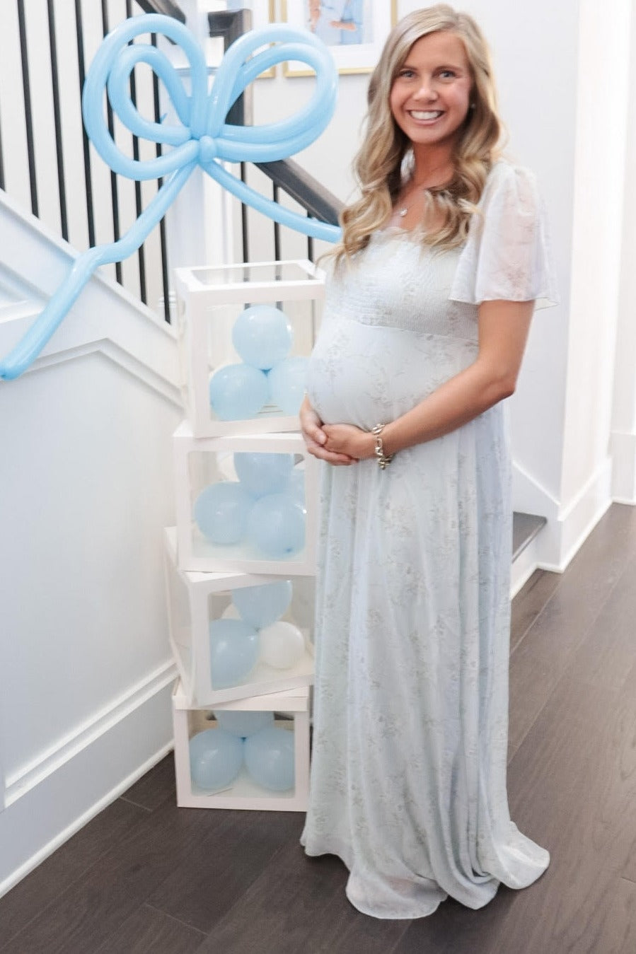 Pinkblush Mint Green Floral Smocked Chiffon Maternity Maxi Dress Large