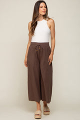 Brown Drawstring Wide Leg Maternity Pants