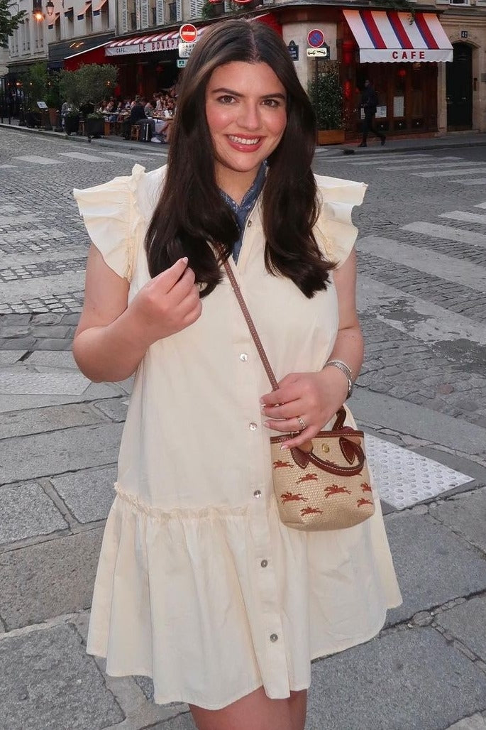 cream button down dress Ivory Cream Floral Midi Dress | Belted Shirt