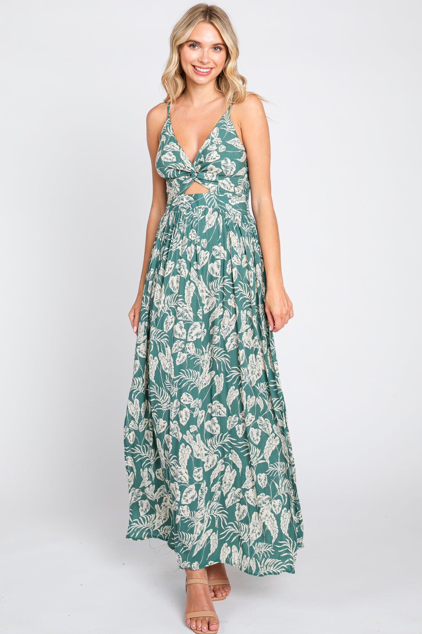 Green Palm Print Front Twist Maternity Maxi Dress PinkBlush Green Palm Print Front Twist Maternity Maxi Dress PinkBlush