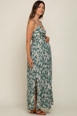 Teal Palm Print Front Twist Maternity Maxi Dress