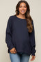 Navy Oversized Waffle Knit Long Sleeve Top