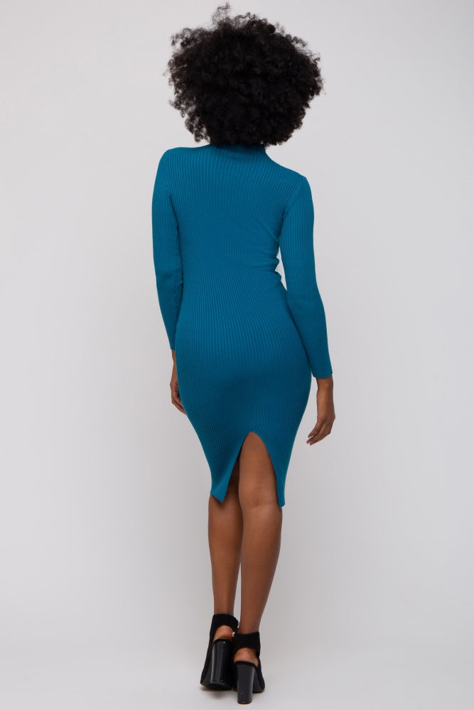 Teal Cutout Fitted Knit Dress