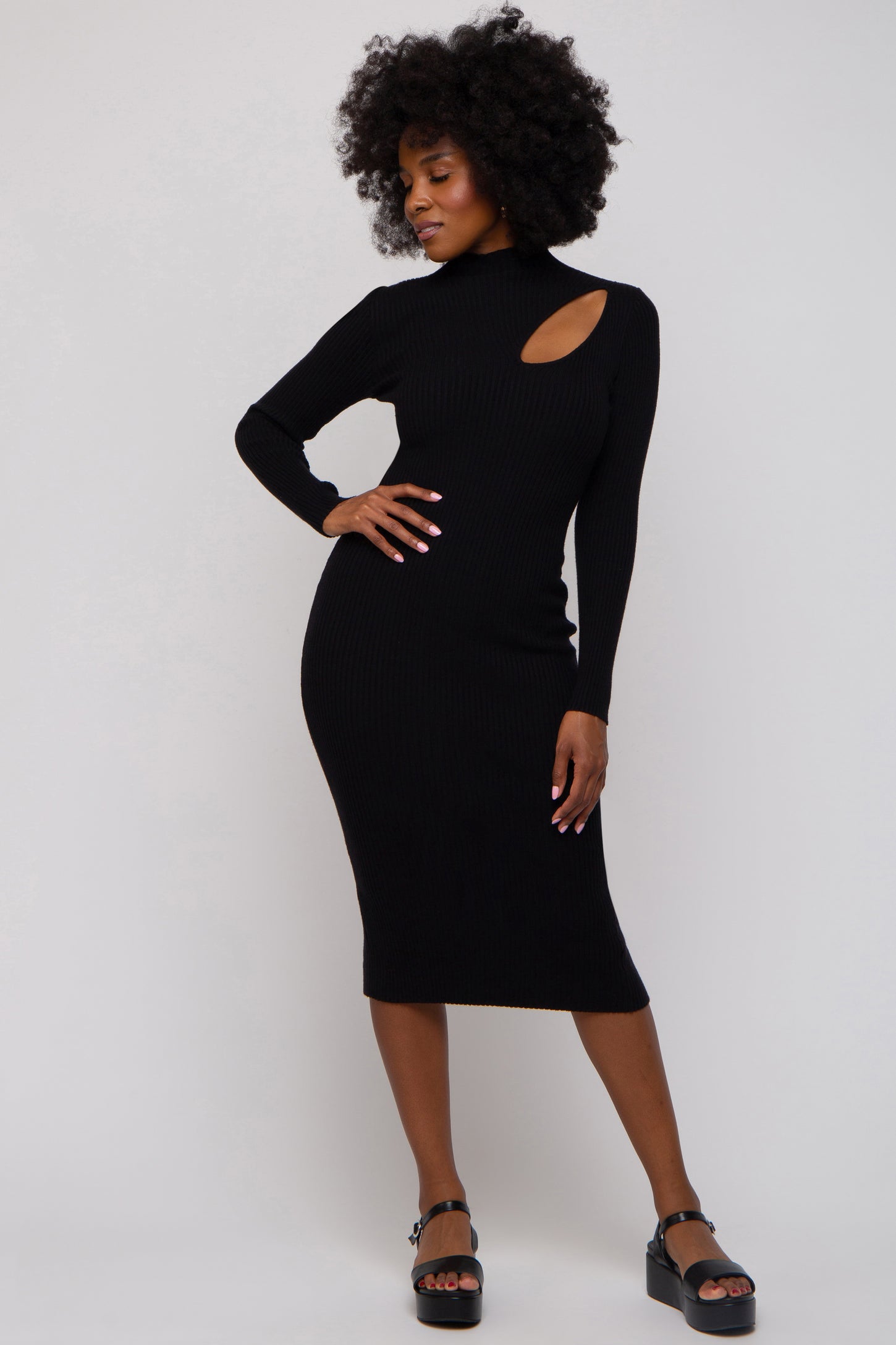 Black Cutout Fitted Knit Dress PinkBlush Black Cutout Fitted Knit Dress PinkBlush