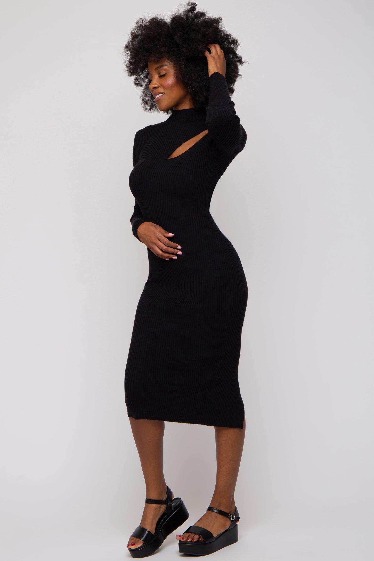 Black Cutout Fitted Knit Dress PinkBlush Black Cutout Fitted Knit Dress PinkBlush