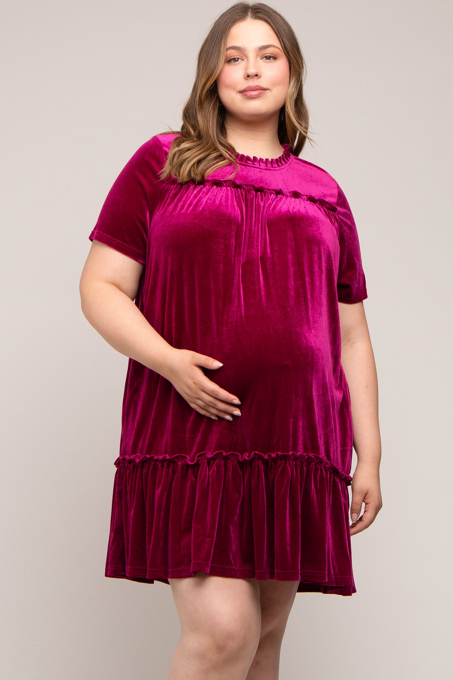 Burgundy Ruffle Accent Velvet Maternity Plus Dress PinkBlush Burgundy Ruffle Accent Velvet Maternity Plus Dress PinkBlush