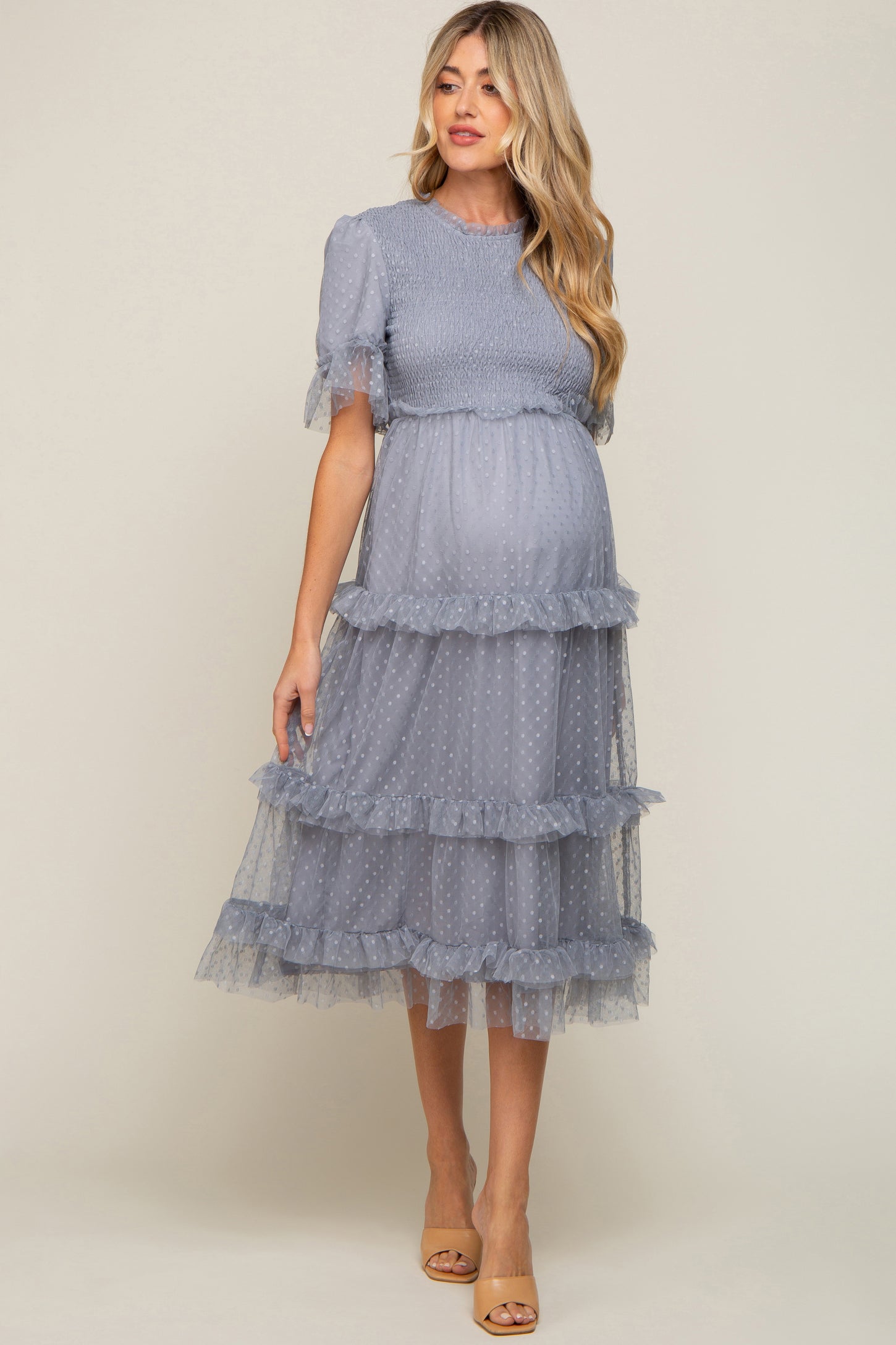 light blue tulle midi dress Light Blue Pleated Dress - Tulle Midi Dress - Surplice Midi Dress