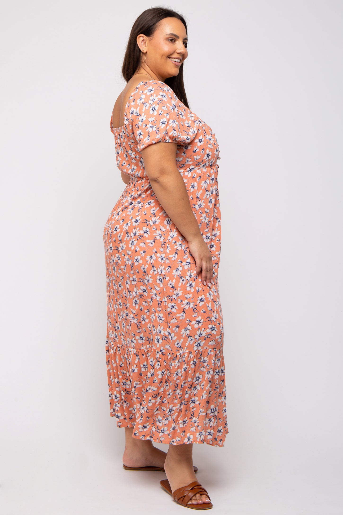 midi peach dresses for women Sierra Wrap Midi Dress - Peach Floral