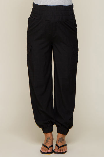 Black Cargo Pocket Maternity Joggers
