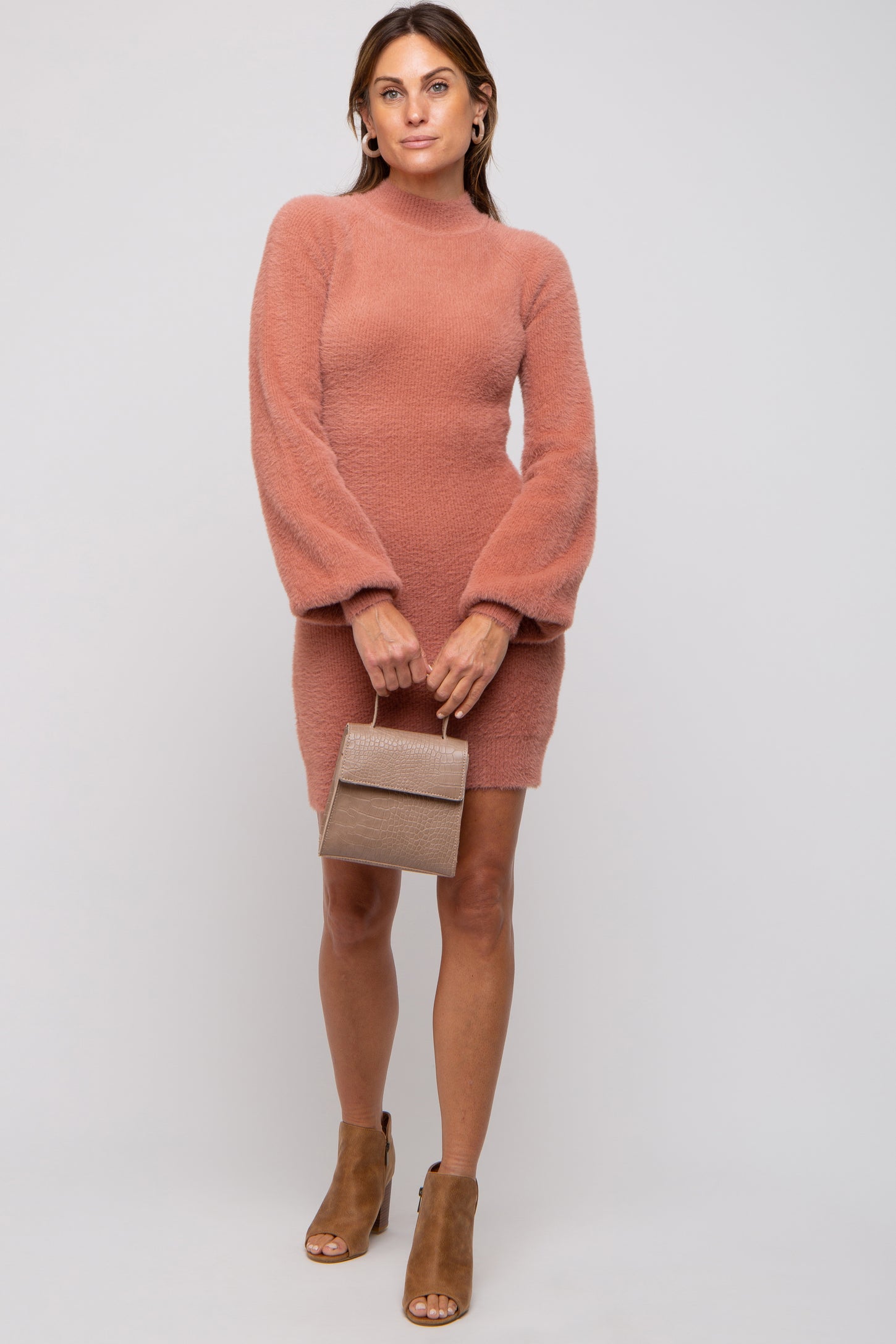 fuzzy pink sweater dress Felicity Fuzzy Sweater Dress (Mauve) FINAL SALE